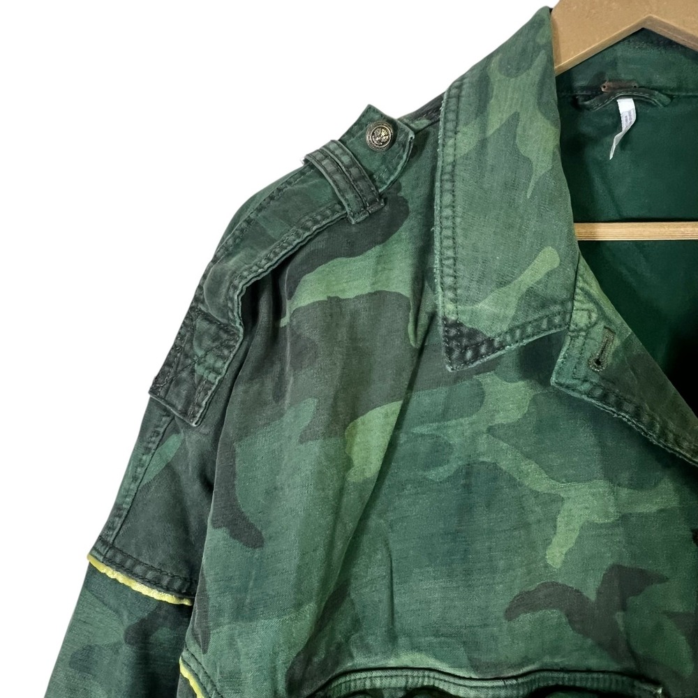 Free People Slouchy Military Jacket Womens L Green Camo 100% Cotton Utility - Picture 4 of 7